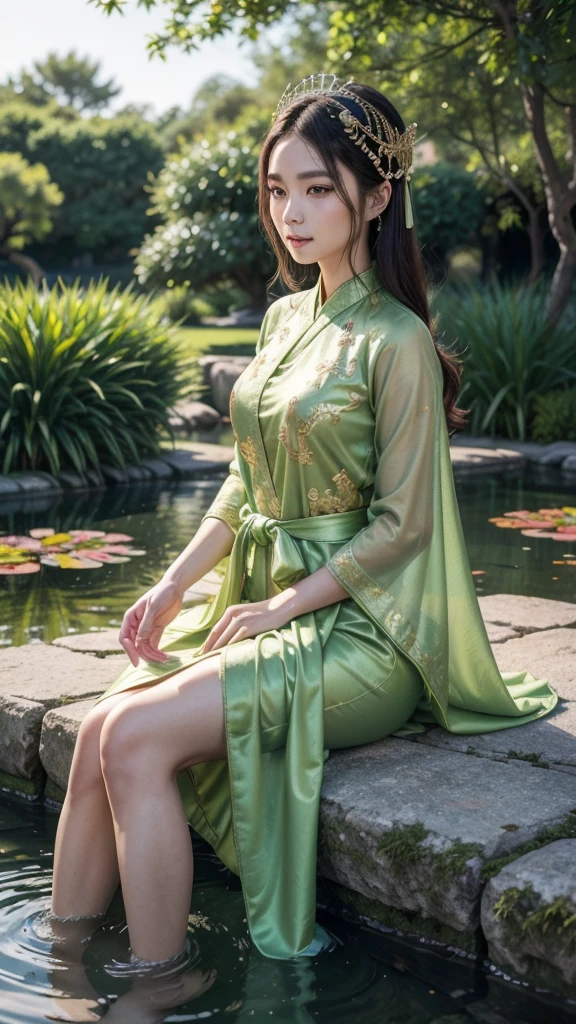 (lifelike, high resolution:1.3), close up,1 Beauty,Dark hair like clouds,Face the line of sight,Look at the viewer,Crimson Hanfu,Long skirt,Clothing fluttering,Quiet atmosphere,Bamboo forest background,Standing,Long black hair,jade hairpins,Jade Hair Bun,chrysanthemum,Yellow flower bush,Close your eyes,field,autumn rain,Hammerhead,Wide sleeves,Gusong,Watermark,Lip pursing,Holding a piano,Holding a piano桂花,Long sleeves,Kasumi,High bun,early morning,Classical illustration,Graceful posture,Light and dark,high quality,8K。