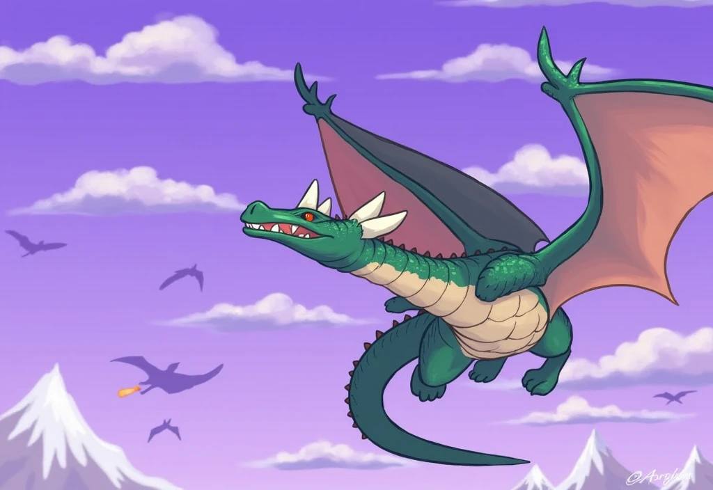 ((masterpiece), best quality, high quality, professional quality, highly detailed, highres, perfect lighting, natural lighting), rainbow dragon, flying in sky, clouds, night