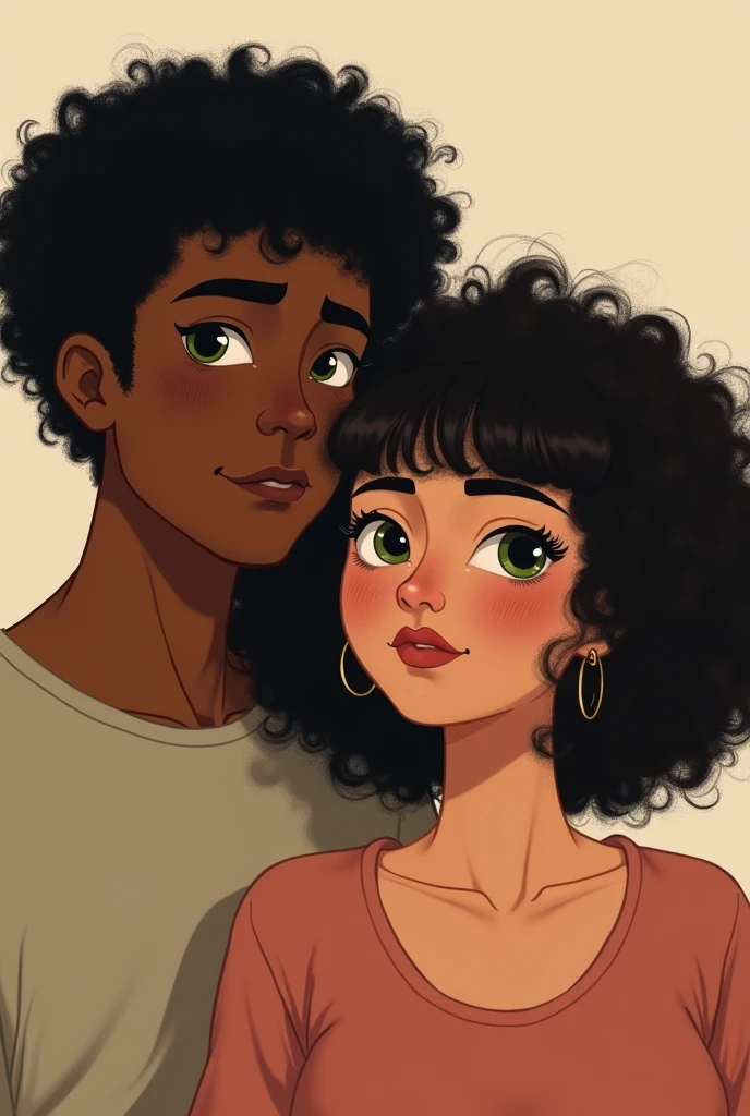 (Romantic Couple:1.2), (1 Dark-skinned girl with curly hair:1.3), (1 White Boy with brown hair:1.3)