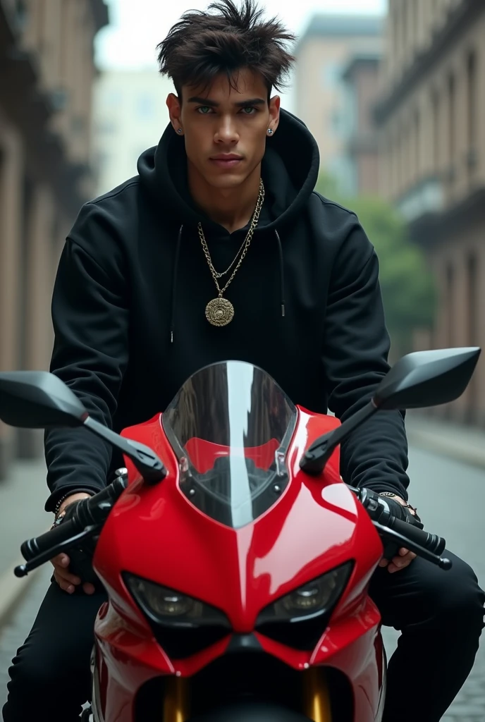 (photorealism:1.2), Young man as a punk rocker style(yellow mohawk hair standing high) is holding a cigaretes on his finger((blowing the smokes)), t-shirts and tight scars jeans, standing beside his modified lambo car(glossy blue)the traffic lights and marks, low angle camera shots, headphones(white) on his neck, nike sneakers, cars in the streets