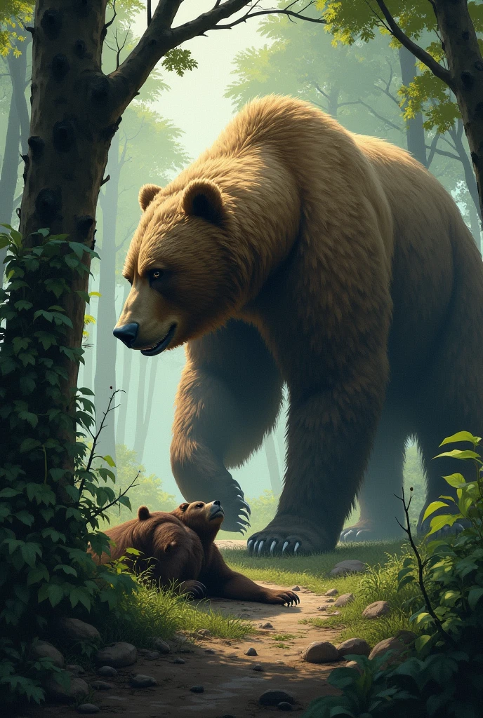 Fat bear with armor naked sleeping on grass showing his ass with detailed hands and detailed mouth