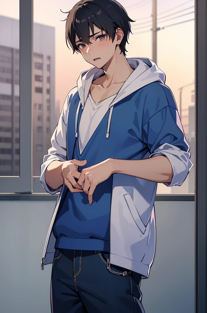 This boyは純朴で元気でかっこいい,The charm of being a teenager,(Thin eyebrows)((Cool casual clothing adjustments:1.4)),,White hoodie,Chosen by Fate,clavicle,Stiff, thin limbs,Light and Dark,,Unevenness,Winner of the National High School Boys Mister Contest,(Official website of the National High School Boys Mister Contest),Smooth CG art,Anime Art,High resolution,Highest quality,,4K,8k,Best Quality,Depth of written boundary, (face), Emotional hands, eye,Virtue,clean,clear,(Makoto Shinkai Style),blush,sexual excitement,,Open your mouth,tears,Drooling,Man&#39;s thinking,(This boy:1.4),,Male commentator, VR game commentator,SF Unreasonable,This boyの膨れた股間を,Suddenly, smartphone listeners「No dick」I felt something strange in my crotch when I was asked to,