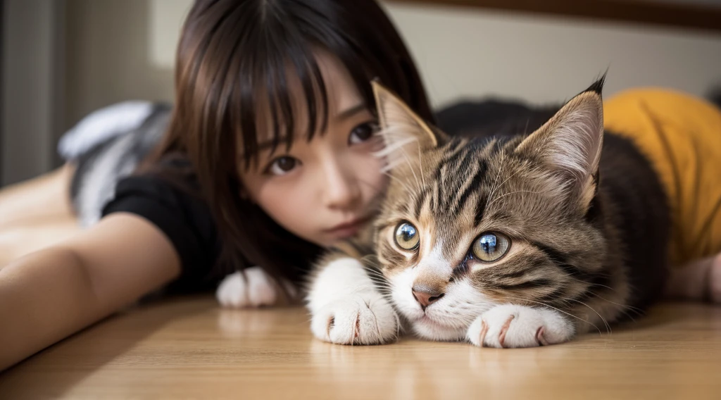 A kitten sits on a person's hand, miniature kitten, Animal focus, beard, looking at the audience, actual, perspective hand, blurred background