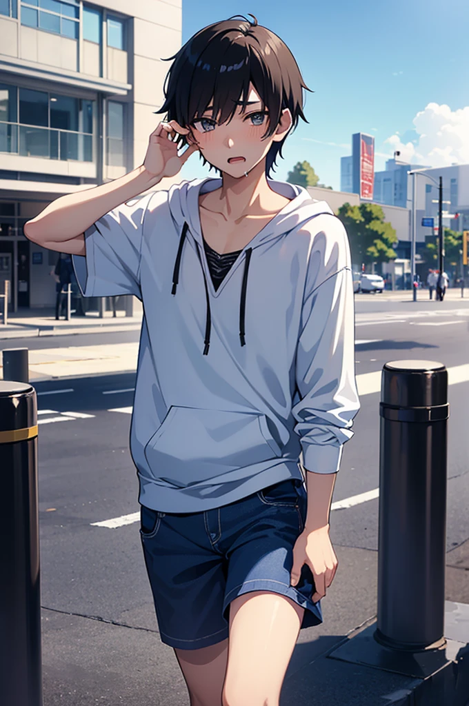 This boyは純朴で元気でかっこいい,The charm of being a teenager,(Thin eyebrows)((Cool casual clothing adjustments:1.4)),,White hoodie,Chosen by Fate,clavicle,Stiff, thin limbs,Light and Dark,,Unevenness,Winner of the National High School Boys Mister Contest,(Official website of the National High School Boys Mister Contest),Smooth CG art,Anime Art,High resolution,Highest quality,,4K,8k,Best Quality,Depth of written boundary, (face), Emotional hands, eye,Virtue,clean,clear,(Makoto Shinkai Style),blush,sexual excitement,,Open your mouth,tears,Drooling,Man&#39;s thinking,(This boy:1.4),,Male commentator, VR game commentator,SF Unreasonable,This boyの膨れた股間を,Suddenly, smartphone listeners「No dick」I felt something strange in my crotch when I was asked to,