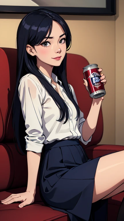 Garota Bebendo Coca-Cola. decote profunda. sensual. Ai sorrindo.