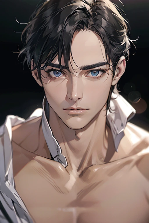 4k, High resolution, La mejor calidad, Obra maestra, colores perfectos, perfectamente sombreado, Perfect lighting, Publicado el E621, (por chunie), Anthro, ((retrato)), ((Hombre guapo)), Figura masculina perfecta, Cabello corto y detallado,Use pantalones cortos para hombre,Abusculatura,chest muscle,Abs,Parte superior del cuerpo desnuda,Cara detallada, Cara perfecta, (Los stands up), Antecedentes detallados, ((Bonifasko lighting)), (ojos detallados), pupilas perfectas,piel bronceada