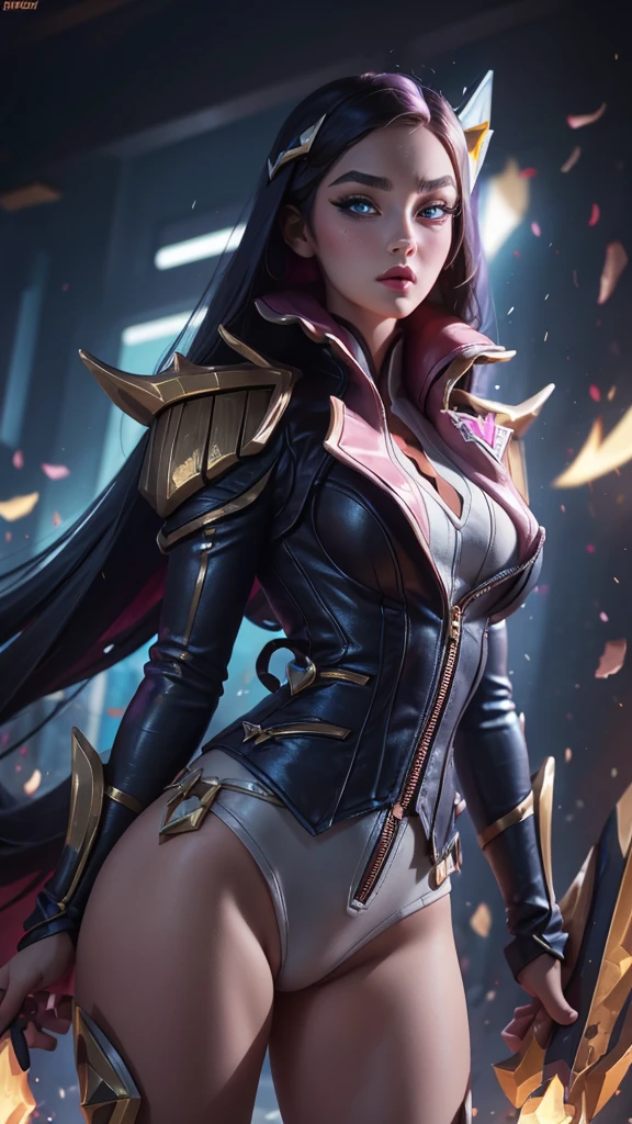 HeartthrobCaitlyn, \(league of legends\), (1girl), (solo), (Full body photo), (low angle shot), (masterpiece:1.0), (best quality:1.4), (ultra highres:1.2), (photorealistic:1.4), 8k resolution, absurdres, ultra detailed, sharp focus, (low light: 1.4), photorealistic, Beautiful face with symmetry, Gradient Eyes, Intense crystal light blue eyes, Intense highlighting of the eyes, Slightly bigger eyes, Double eyelids, lipgloss, Full lips, (Perfect Slim Body), big ass, thick thighs, mid breasts, place school 
