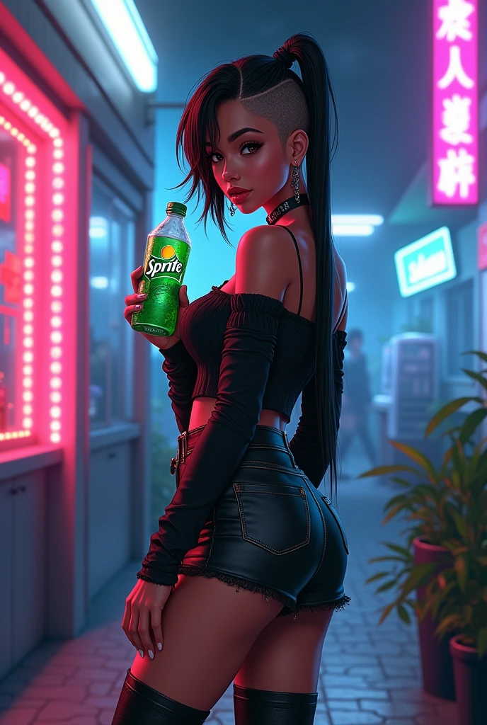 (photorealism:1.2), beautiful woman, extremely detailed,realistic style,scifi fantasy art,filigree,angle shot,Hyperdetailed,Hyperrealistic,photography of an cyber anime girl,jumps up at morning in a cafe,showing peace signs with hands,happy smile,32k ultra fine detailed,cinematic,photo realistic,dynamic lighting,masterpiece,high definition,stylized anime art,smooth,ultra high definition,ultra sharp focus,intricate artwork masterpiece,neon lights say:"FRIDAY!"