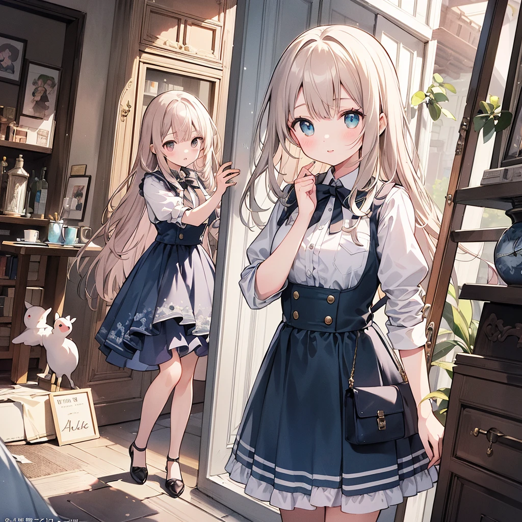 1girl,(((Best Quality、Masterpiece、Official Art、Dynamic composition、Super detailed、Perfect Anatomy)))、Anime Style、Absurd、Large pocket watch in the background、Alice in Wonderland、Alice&#39;s Apron-Style Dress、Long boots、Big ribbon on head、Rabbit in a tuxedo、Fantasy World、Black and magenta palette、