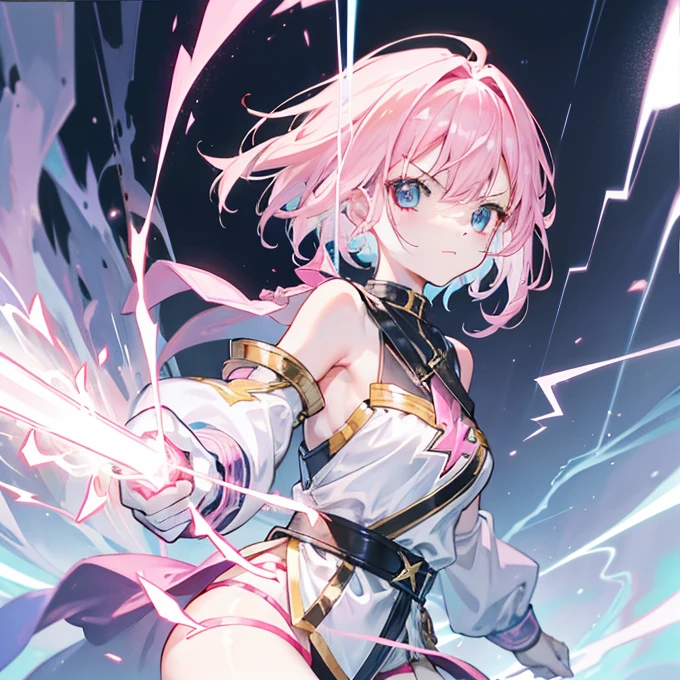 Action scenes,battle,Anime Screenshots、 Artistic anime illustration of a woman adorned with glowing neon Dragon tattoos all over her body and face。 The tattoos on his arms and legs are a mix of pink, blue and white runes.、It emits a neon light。 She has long, flowing hair.、、 This scene has a dreamy soft focus effect.Sword、 It emphasizes the dreamy glow of the tattoo.、front,Slashing,neon,fighting,sppining