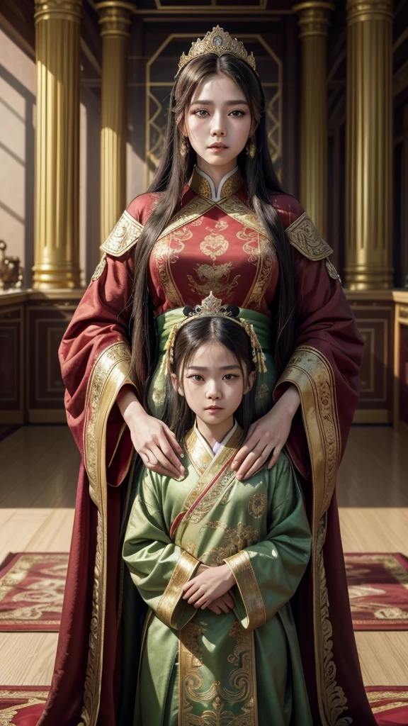 Ma'at Teaching the Children of Egypt: Ma'at is depicted sitting calmly with a group of children, teaching them the principles of truth, justice, and order. Her robes are rich with symbols of wisdom, and her feather rests gently on her lap. She smiles warmly as she imparts the knowledge that will guide future generations. (having beautiful breasts: 1.33), (having clothes: 1.77).