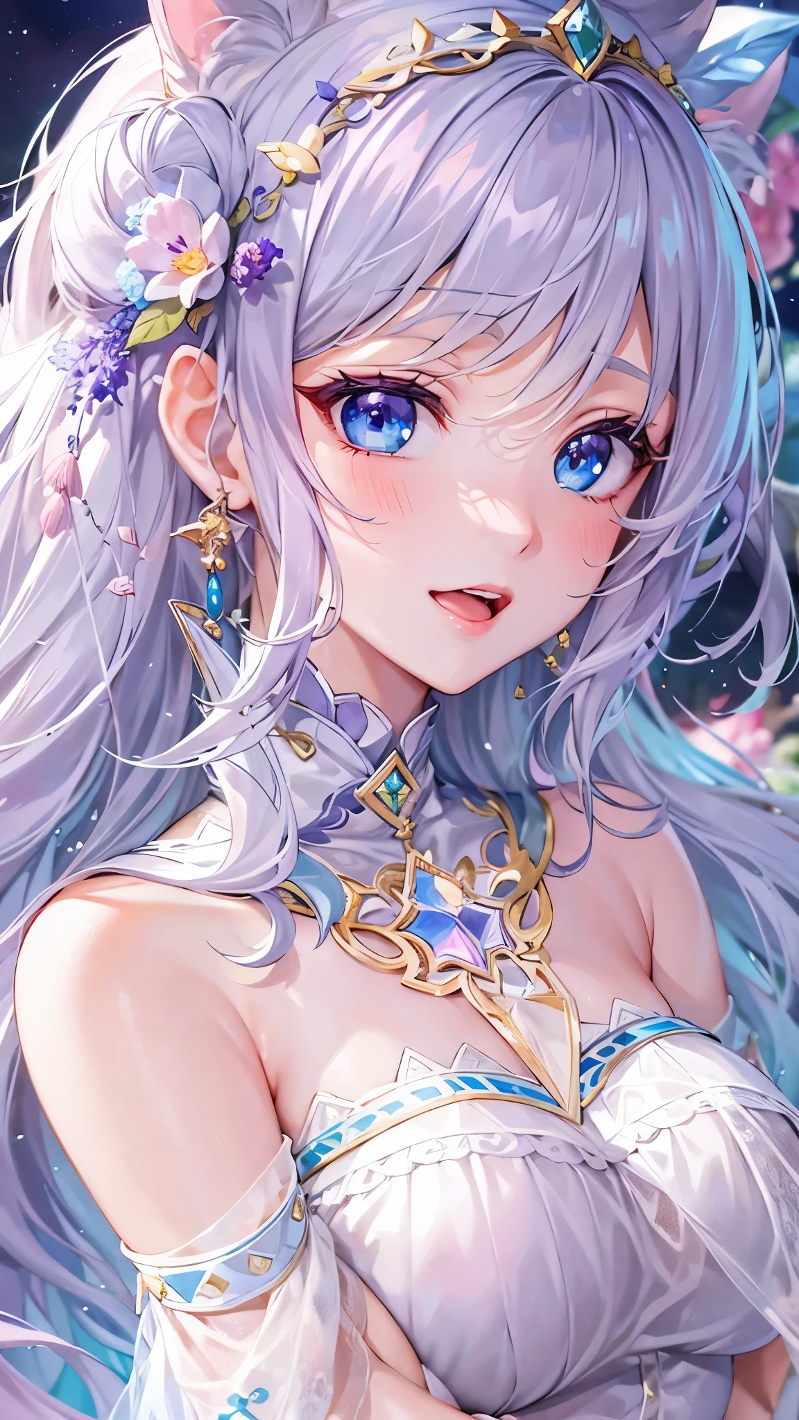 最high quality、Best image quality、masterpiece、and((cute、18-year-old、Best Bust、Medium Bust、Beautiful Blue Eyes、Spread your chest wide,Pastel Hair、ponytail、Disheveled Hair、thin、Highest Valley、Pastel Dress、smile、necklace、Wristband、))high quality、Beautiful art、background((Pastel Room、Live Performance Venues)),Tabletop、Exquisite design、Visual Arts、Written boundary depth、Best lighting、Highest detail、8k