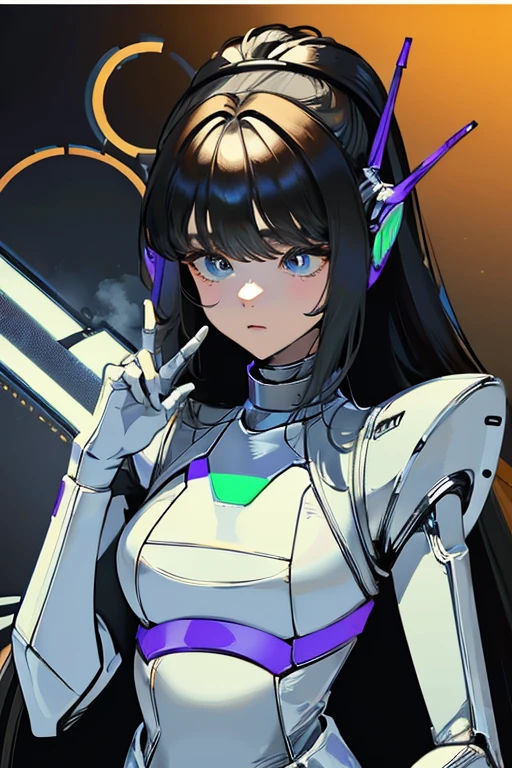 empty eyes,robotized woman ,big bust,Robot Joint ,Metal skin,Black bodysuit
