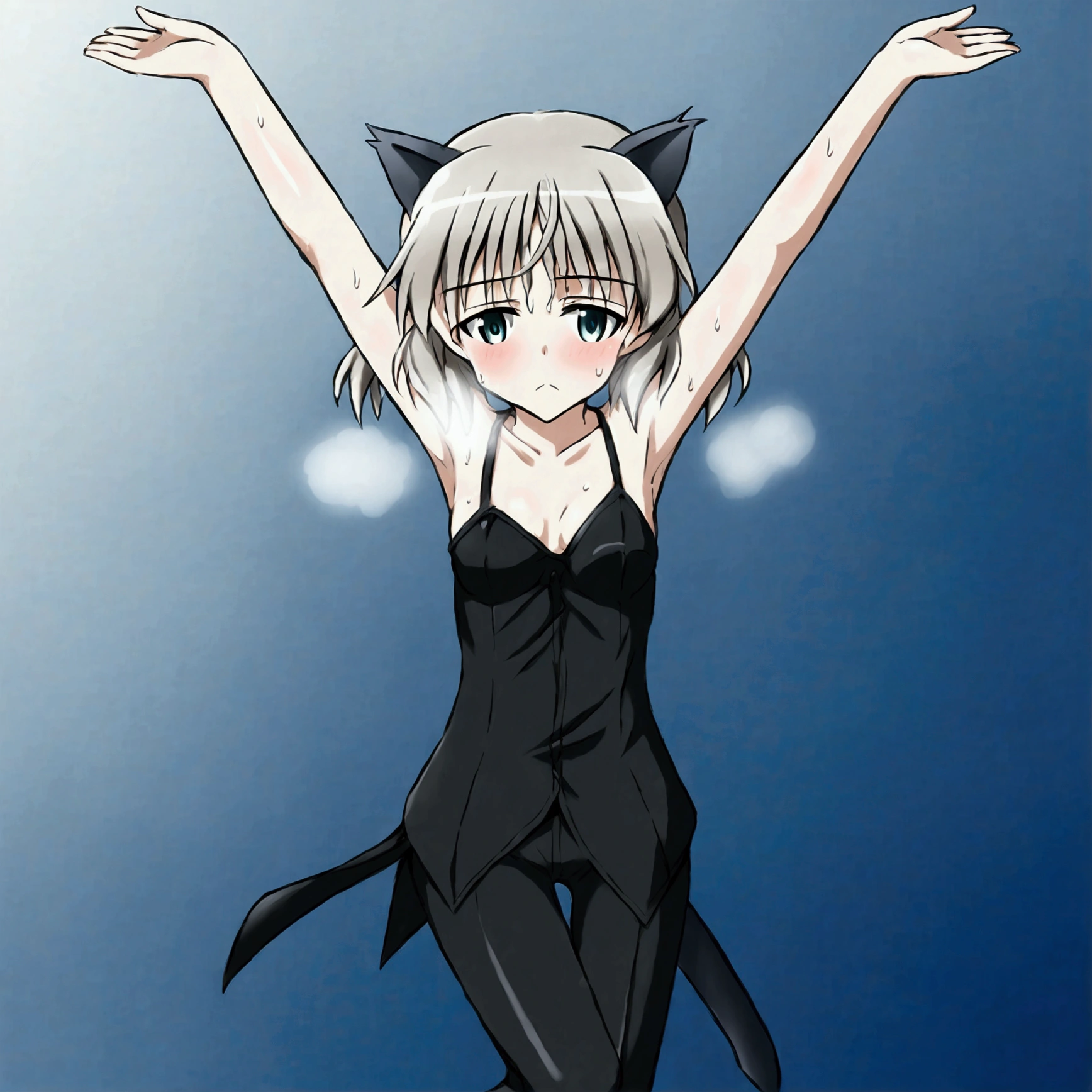 (8k, Best Quality, Anime Style, View your viewers, Intricate details:1.3),(One woman, Strike Witches Sanya, Possessing a firearm,Striker unit installed, In the air:1.6), (The whole body is visible, blue sky)