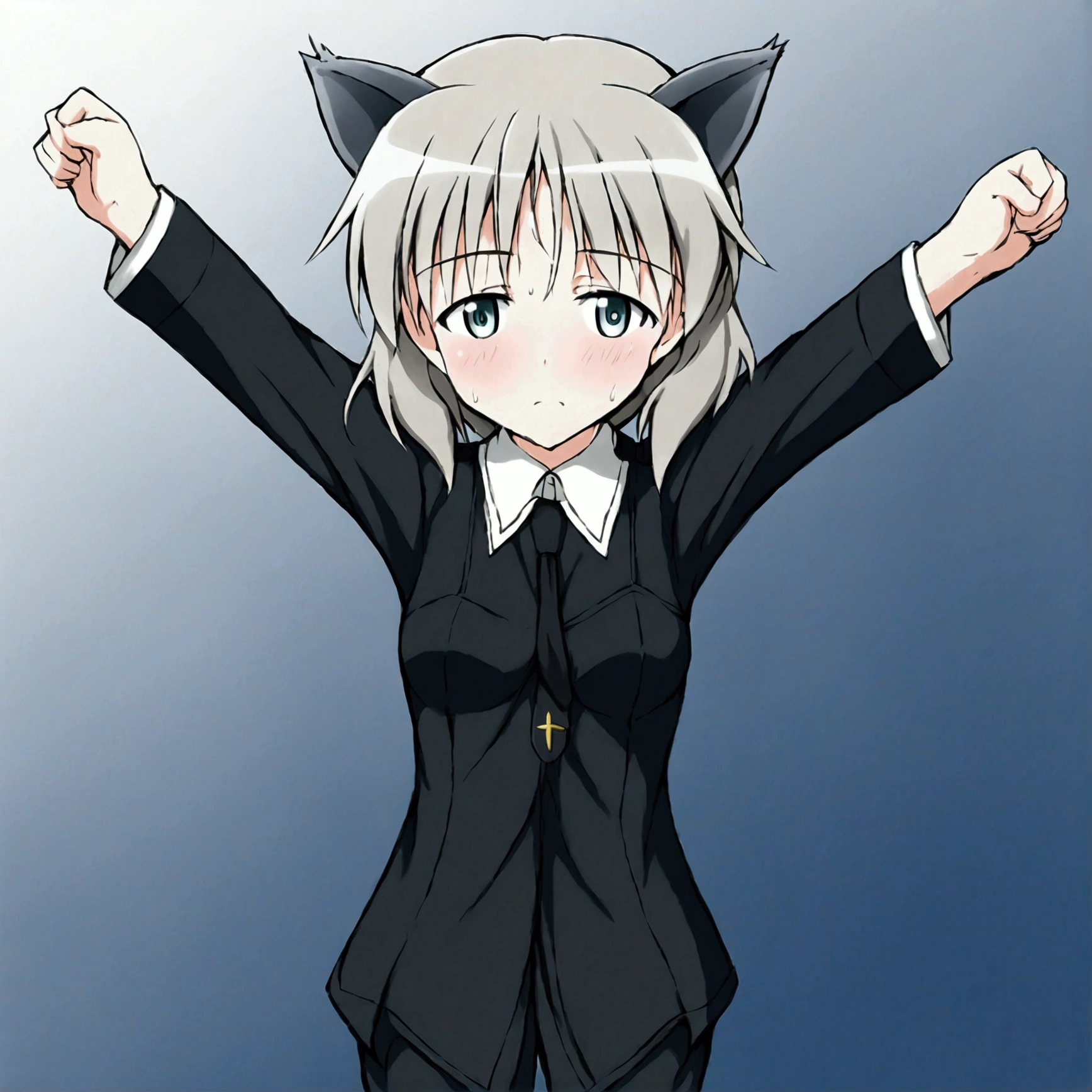 (8k, Best Quality, Anime Style, View your viewers, Intricate details:1.3),(One woman, Strike Witches Sanya, Possessing a firearm,Striker unit installed, In the air:1.5), ( Sweating, The whole body is visible:1.2)