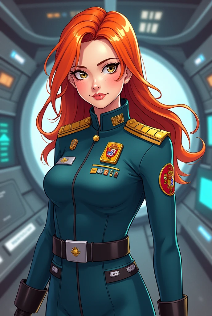solo, 1girl, Latino girl, beautiful face, {{ braided hair }}, red lips, a female character is wearing a burgundy and black colored outfit with a backpack and a black and burgundy hoodie jacket, sports leisure, green eyes, long hair, diamond earrings, cybernetically enhanced, medium breasts, she is standing in front of spaceships and satellites, starry night sky, pigeoncore, neo-dadaist, Asuka Langley, neon genesis EVA suit, mechanized precision, space crew member, she holds an important position, in crowd spectator at a tech conference in the style of mecha sci-fi anime, 8k, best quality, highres