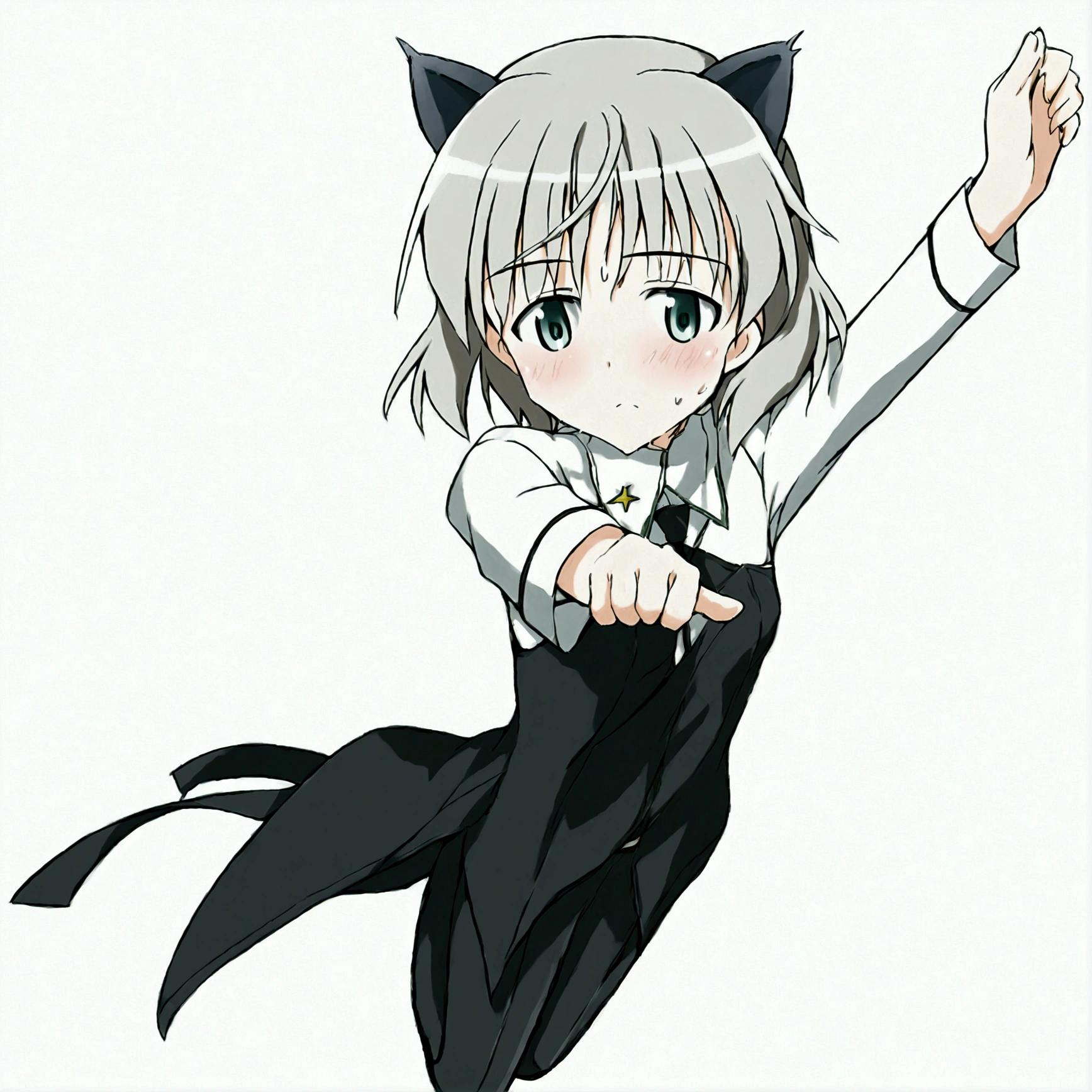 (8k, Best Quality, Anime Style, View your viewers, Intricate details:1.3),(One woman, Strike Witches Sanya, Possessing a firearm,Striker unit installed, In the air:1.6), ( Sweating, The whole body is visible)