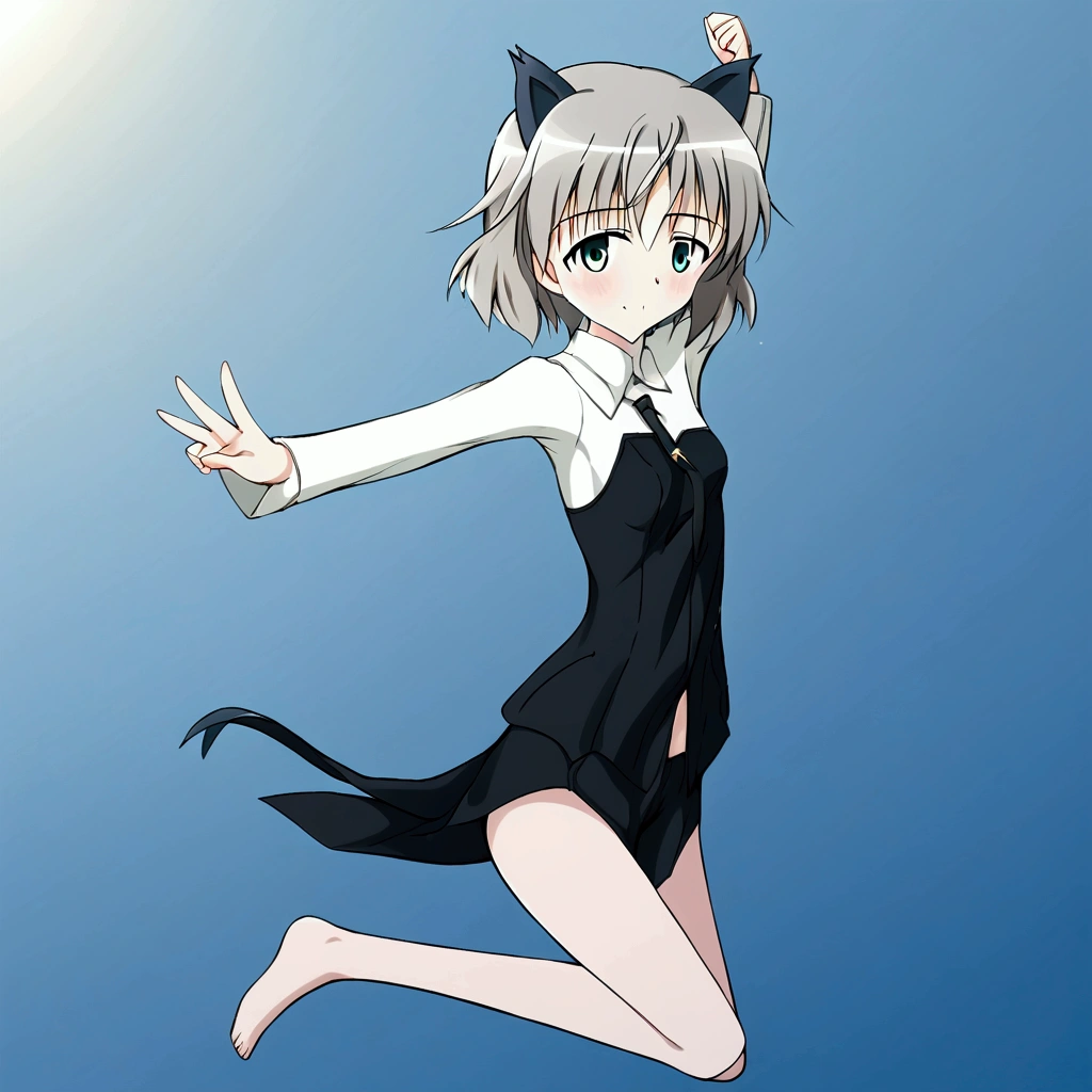 (8k, Best Quality, Anime Style, View your viewers, Intricate details:1.3),(One woman, Strike Witches Sanya, Possessing a firearm,Striker unit installed, In the air:1.6), (The whole body is visible, blue sky)