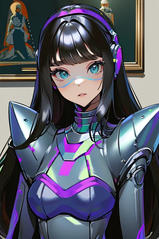 (masterpiece),(Highest quality),(Super detailed),(Best illustrations),(Best Shadow),(Absurd),(Detailed Background),(so beautiful), 16K, 8K, 4K,(Best Shadow),robotization,woman ,big bust,Robot Joint ,Metal skin,Black robot Suit,long hair,a black robot suit that covers the whole body,robot hand,cyber bodysuit,mecha head,(Detailed hands and fingers:1.2),Ball joint robot body,doll joint,beautiful face,beautiful robot girl,robotic eye,robotic hands,(no more human skin)