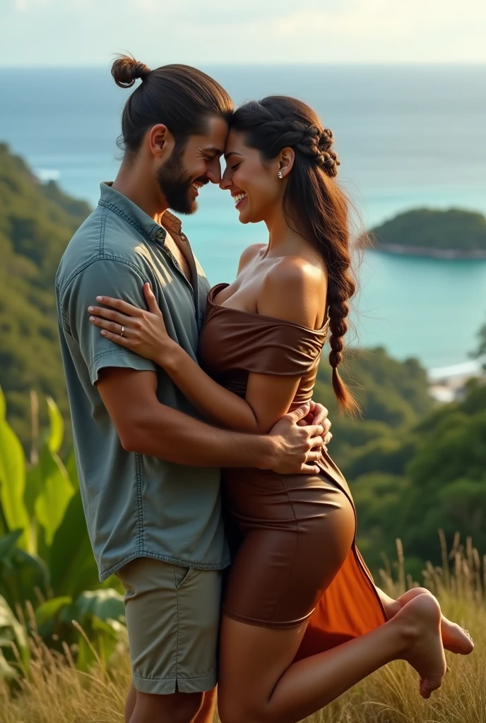 A beautiful asian women, long straight black hair, big breast,  big boobs, big tits,  double eyelids,  beautiful face,  beautiful makeup , realistic detailed, wearing a sexy white top, and ripped jeans,  with friends outside, beautiful smile, sexy pose with her boyfriend. Lovers, men and women, boyfriend and girlfriend, selfie 