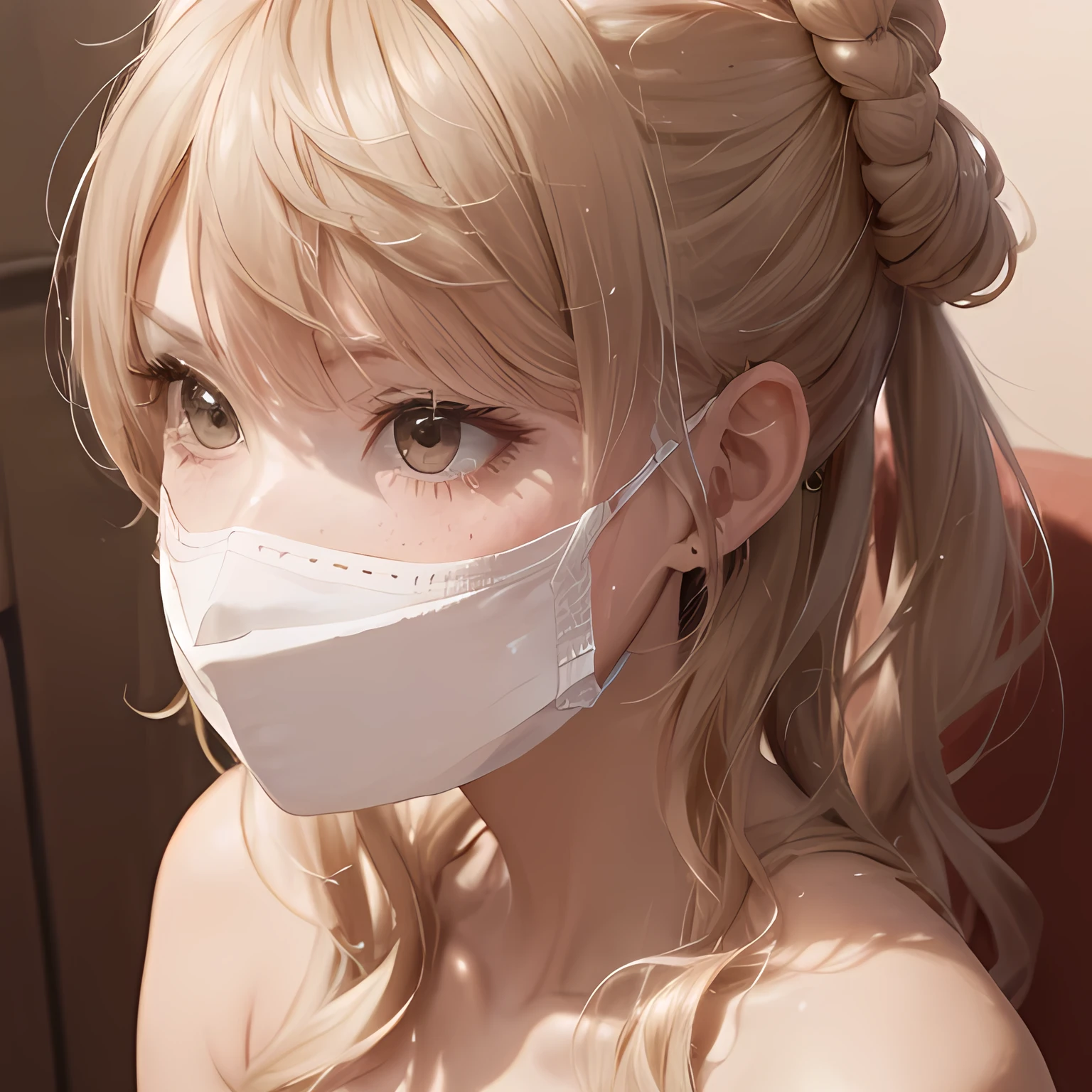 wear mask,white bra, bra lift, looking away,lovelive!,anime nose,wear mask,white bra, bra lift, natural hands, smalll breast,vein stands out on skin,perfect anatomy,michishio,angry, medical room,hospital,topless,skirt, naked breast,sit on chair, hands behind body, from front,(((masterpiece))), (((Portraiture))), Kujou Sara, Diffuse Light, Dynamic Shadows, Sharp focus, Genuineistic, detailed, High resolution, Absurd, White Background, very good, photoGenuineistic, Genuine, mascara, blush, Sleeveless, like々New Look, vein,naked breast,{{{small breast}}},{{{small nipples}}}
