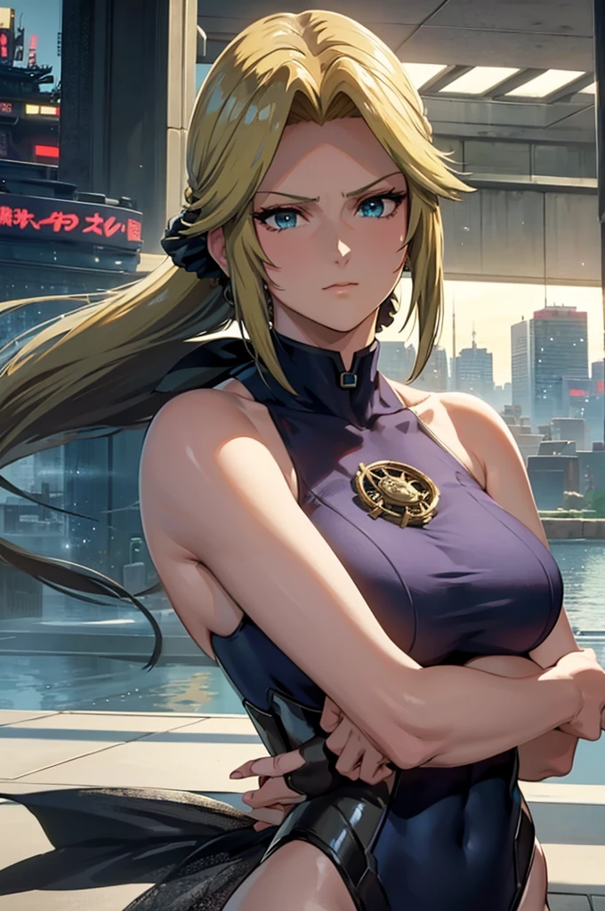 Masterpiece 8k((woman,The facial expression is accurate,Anime style face,greenish blue eyes )) Group ((Ghost in the Shell in 90s vintage anime style)) ((Ghost in the Shell in the style of vintage 90s anime)) (steampunk) 8k((Huge castles and skyscrapers floating in the sky Cyberpunk)) 8k((Wet)) ((Staring at me)) Emphasize breasts, well-defined body, long blonde hair