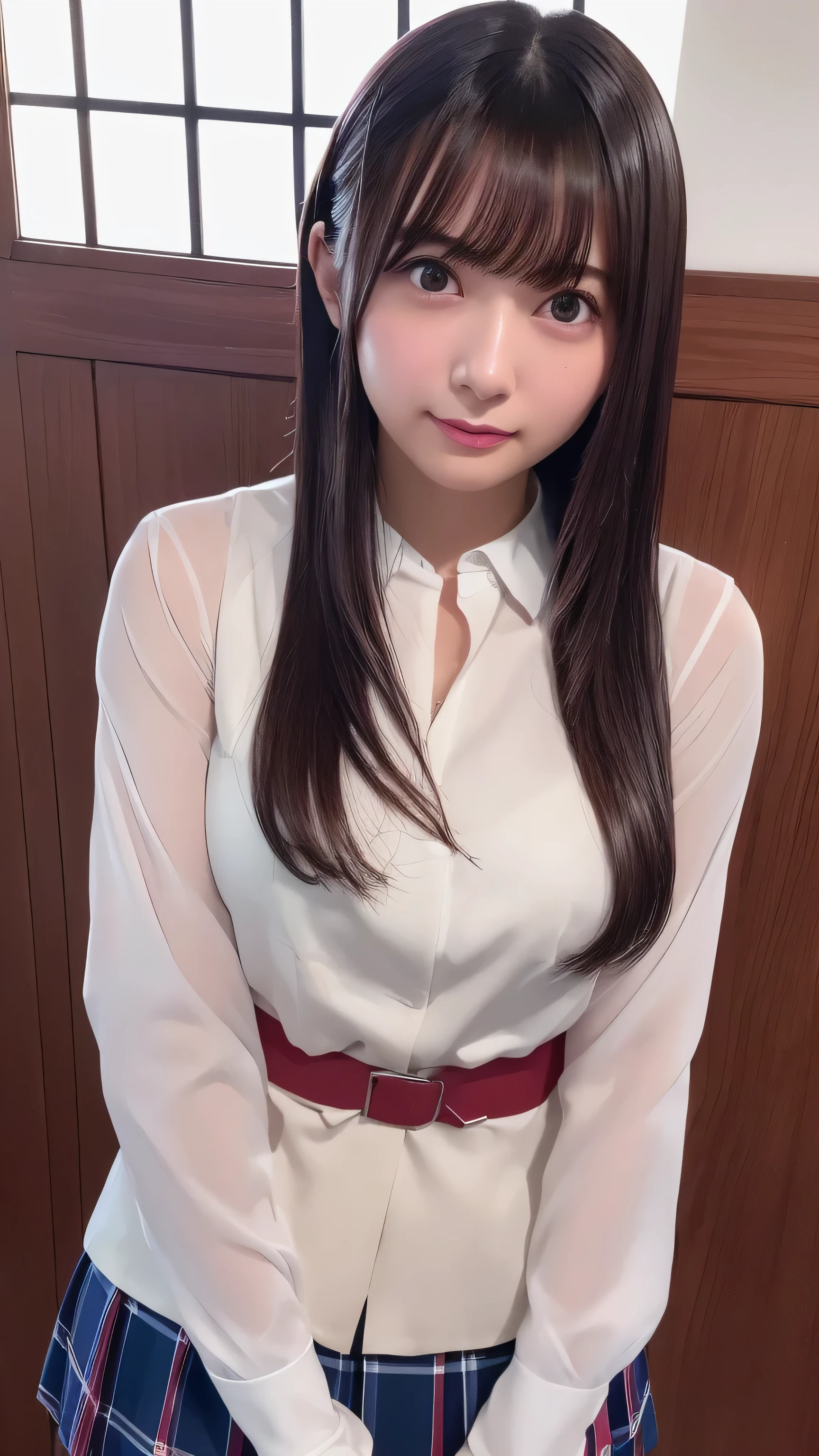 (((8ｋ,High detail,High definition、masterpiece,Attention to detail,Esbian all over body,solo))),RAW Photos & Realistic atmosphere,Beautiful dark eyes,Mouth details,Glossy Lips,Fine eyebrows,With soft white skin that shines in every detail、Detailed eyes、,（Wearing a classy schoolgirl uniform in black and red、黒のパンストとSexy脚を身につけて、She is standing upright, shyly lifting her skirt.:1.7),Very beautiful eyes,Detailed lips、Very beautiful face,Very well-formed face、A vivid face,Beautiful, shining lips, Realistic Young Gravure Idol, Very beautiful school girl, , 若くてSexyグラビアアイドル, Young Gravure Idol, Beautiful and cute adult１ ,My whole body is wet,Dripping,Blushing,Very beautiful, Sexy and classy１の女の子,(Looking into the camera：1.4）,（Sexy,Healthy and toned body,Medium sized, shapely breasts,,Mature Body, I feel anxious and like crying,Watery eyes,Cold Smile,Glare,Glare顔も美しい,)