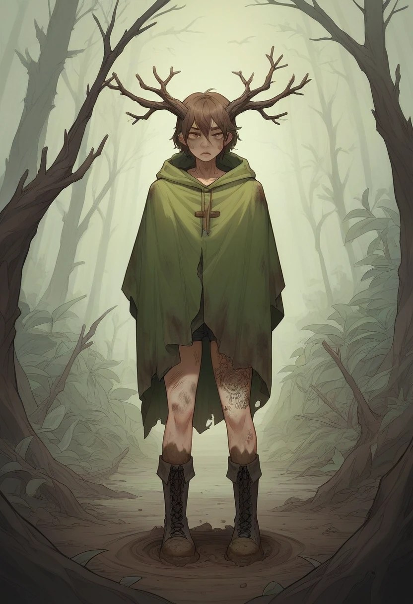 Under the canopy, a young male teenager with short curly brown hair stands at the edge of a foreboding forest. His simple brown farmer's outfit, worn and patched, contrasts sharply with the shadowy, mystical ambiance of the woods.
From the back, he appears to be contemplating the path before him, the dim light of the setting sun casting long shadows around him. The forest ahead is thick with gnarled roots and whispering leaves, alive with the unseen presence of mythical creatures and hidden dangers.
In his hand, he clutches a worn leather satchel, a symbol of his humble beginnings and the simple life he left behind. As he steps forward, the forest seems to close in, the air growing colder and filled with the faint sounds of distant howls and rustling underbrush.
What secrets lie ahead on the path he has chosen? What trials will he face in the heart of the dark, enchanted forest? This is the beginning of his journey, one that will test his courage, resolve, and the very essence of his character.