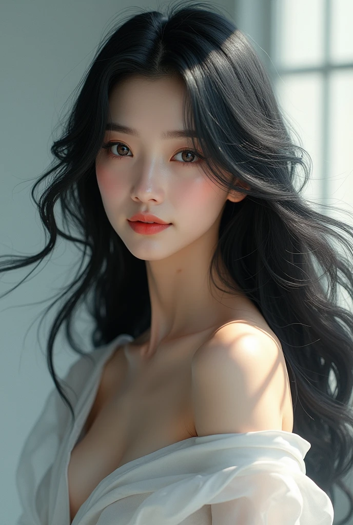 ((Maximum 16K resolution:1.6)), beautiful, Highest quality, Excellent, high detail, Ultra-high resolution, masterpiece, Real, Realistic, The depth of the written world, Cinematic Light, One elegant mature woman, Long black hair, beautiful顔, Highly detailed facial expressions, Gentle expression, Transparent white skin, Very delicate skin texture
One elegant mature woman、Long black hair、beautiful顔、Highly detailed facial expressions、Gentle expression、Transparent white skin、Very delicate skin texture、Superb proportions、Anatomically correct body、
Elegant high leg swimsuit、Pure white、Fine fabric texture、
Black Background,
Upper body focus,((Face close-up:1.5)),