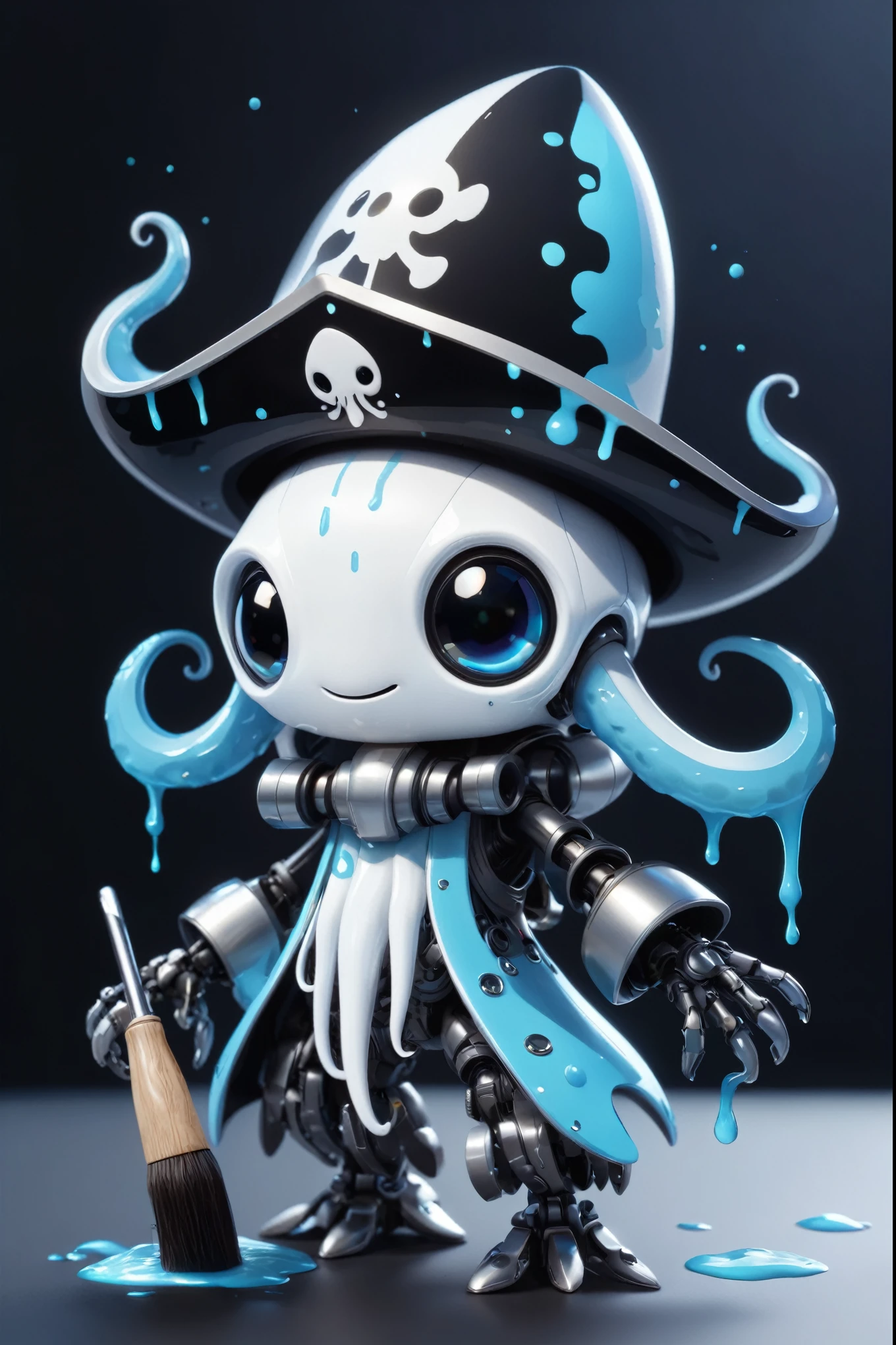 cartoon character of a pirate octopus with a hat and a hammer, portrait of a squid wizard, robot pirate, pirate robot, cute 3 d render, cyborg octopus, 3 d render stylized, white alien squid, cute detailed digital art, anthropomorphic octopus, adorable digital painting, robotic octopus, stylized as a 3d render, cute cthulhu