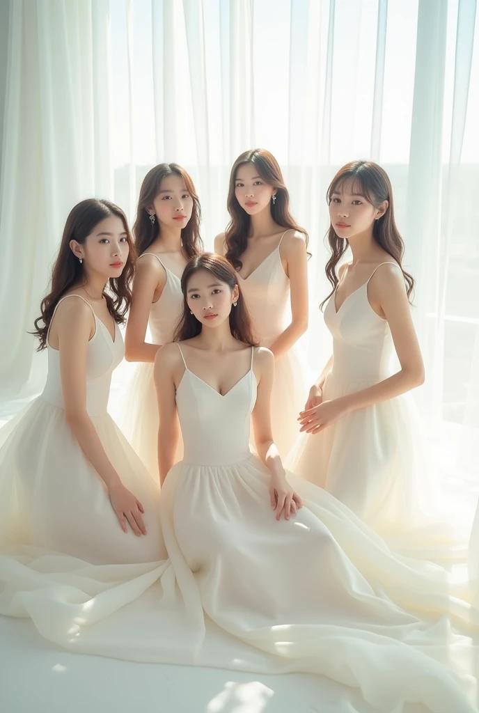 See-through dress、eight-headed body、slender、Highest quality、Professional Lighting、Natural Makeup、The wind is blowing、Model standing、smile、View the photographer