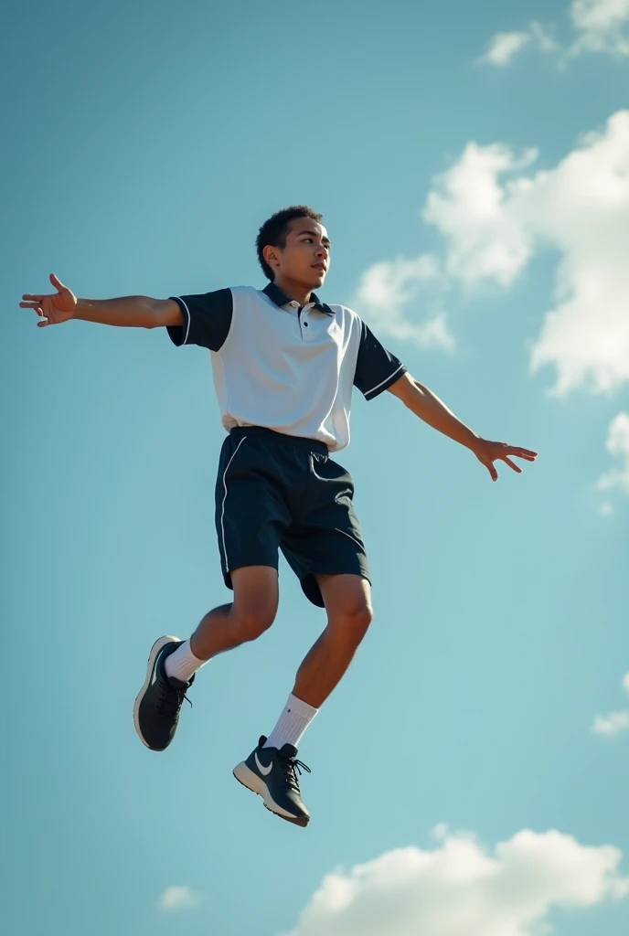 A boy passing a balance beam