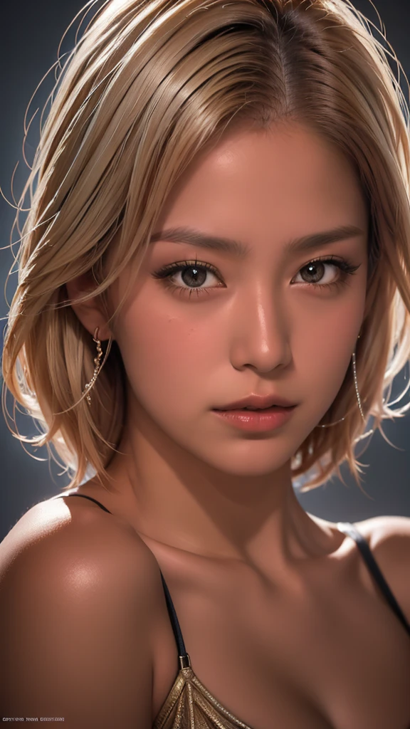 High resolution、masterpiece、Textured skin、high quality、Ultra high definition、Very detailed、woman、Short blonde hair parted in the center、Close-up of face、Looking at the camera、Large Breasts、Perfect Style、Long legs、Superhero、マント付きのSuperheroスーツ、