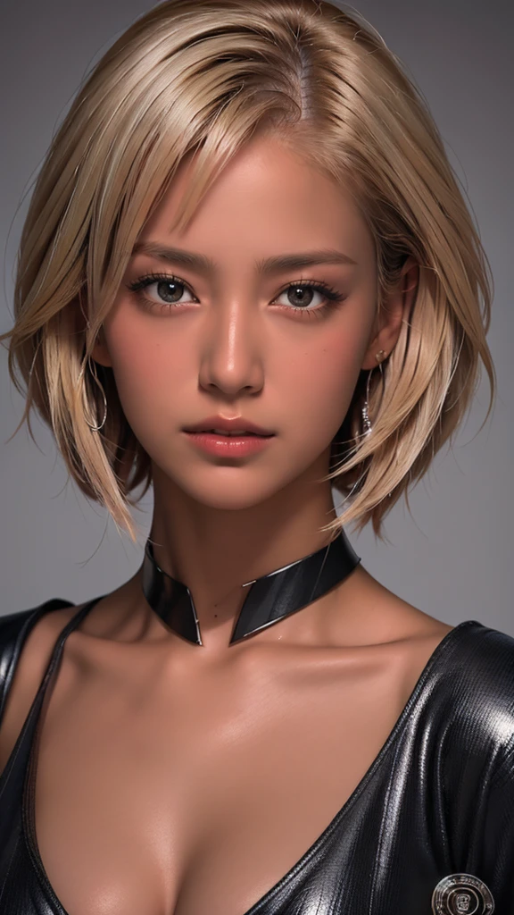 High resolution、masterpiece、Textured skin、high quality、Ultra high definition、Very detailed、woman、Short blonde hair parted in the center、Close-up of face、Looking at the camera、Large Breasts、Perfect Style、Long legs、Superhero、マント付きのSuperheroスーツ、