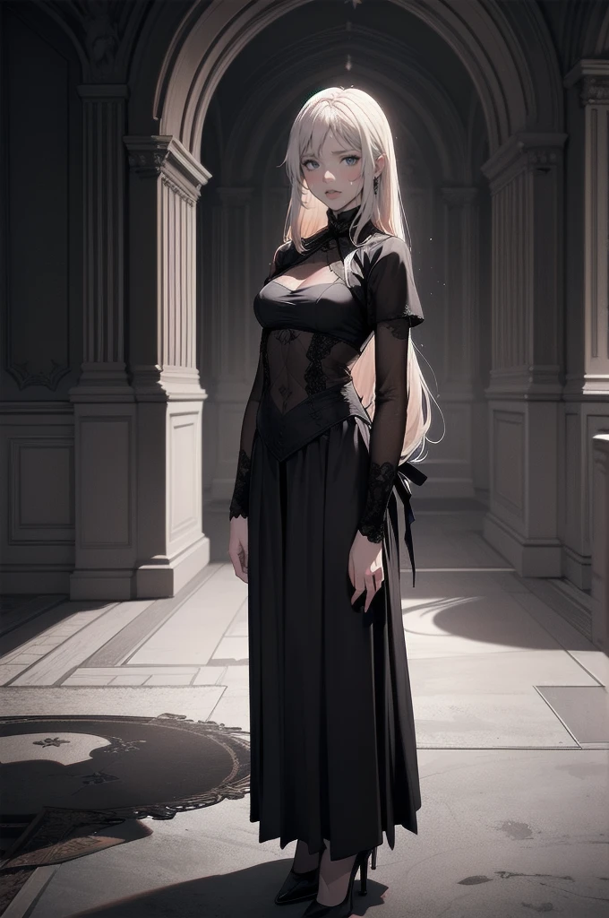 Shadowy Face　、beautiful girl、とてもcute天使、cute、baby face、smile、Long skirt、Black pumps、.(Best Quality,4K,High resolution,Masterpiece 1.2),Very detailed,Real 1.37,Spooky altar background,Dark fantasy,Black color scheme,Ominous atmosphere,Eye-catching,Storytelling,anatomy,Anime Style,Concept Art,beautiful細部までこだわった顔と (((Red eyes ))),A terrifying ritual ,Satanic Ritual,Premature death,Inappropriate behavior,クレイジーなsmile,Scythe Face,Girl Monster, beautiful, Delicate facial features, pale Skin, Dark Background, Cinema Lighting, Dramatic Shadows, Gothic, Gloomy atmosphere, Dark fantasy, One person&#39;S, Red cheeks, ,(Blood splatter1.3),Scary smile, smile,Angel Design, TwiSted smile、Bloody、Head bleeding,,,,,、Blood splatter、,(Blood splatter1.3),skull,Horror Style, ((Fantasy Sweet Ta Frill Black Costume)), ((Flowing blonde hair)), ,(Blood splatter1.3),Female Curves, Sexy flat stomach, Perfect hands, Perfect anime character face, (Black Dress)), Standing, ((邪悪なsmile)), ,(Blood splatter1.3), Steam circulation, Moonlight Illumination, night lighting, (Blood splatter1.3),アニメAngel Design, TwiSted smile、Bloody、Head bleeding,,,,,、Blood splatter、,(Blood splatter1.3), skull,Gothic architecture、Western architecture、ファンタジーのworld、,Victorian city, Skeleton Gas Light,Absurd, High resolution、 ((Tabletop)), ((Best Quality)), (Very detailedな), ((Very detailed)), (beautiful), ((cute)), (nfsw1.8), One personで,(1.6)、(world&#39;The scariest and creepiest devil girl 1.5)beautiful face、Full body Ezbian、pale, beautiful肌、Big Breasts、beautiful黒いの髪、Long Hair、優しくsmileむ、Dark building ruins、(snow white&#39;Ruffled Dresses 1.3)、(暗い廃墟はBloody 1.3)、Low angle full body shot、(少女は血の海の中にStanding1.2)、(The ground is .3)、(The girl lost a lot of blood......1.3)、(クレイジーなsmile1.6)、Spirits、(Blood dripping from the mouth 1.3)、
