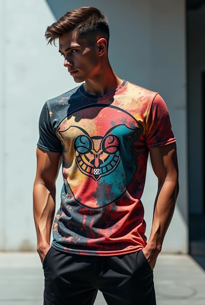 create me t-shirt ideas for the streetwear clothing brand "SYNC" the t-shirt should be styled with patterns on the back