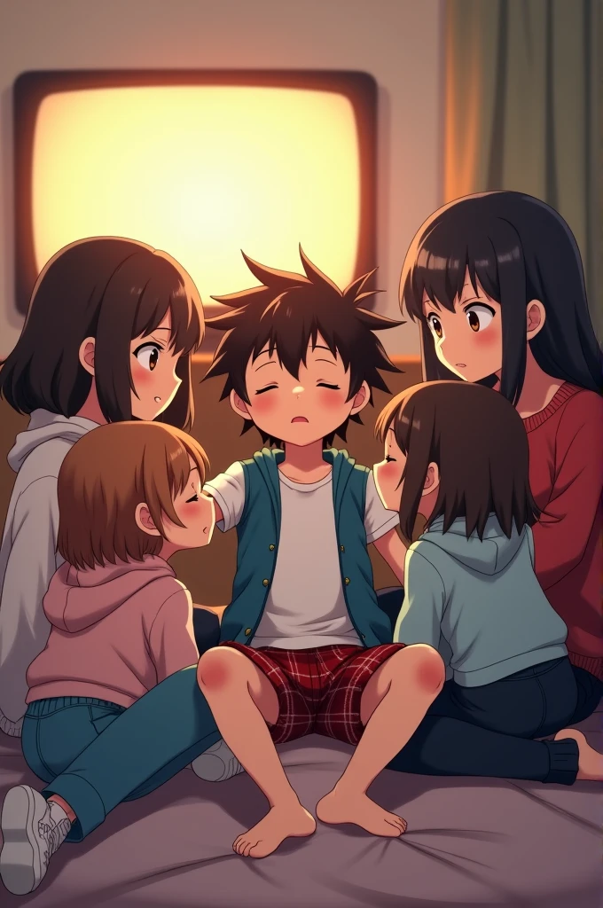 running nudist girl、A lot of close elementary school boys hugging each other、surround each other's face、(((Laughter and joy)))、in group photograph、Group Selfies、In the tent at night、From above
