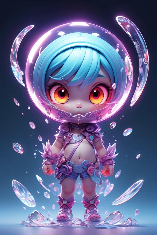 Create a monster image, a small, big-headed, baby monster.. The body is transparent and can be seen through. The image is sharp and detailed., with beautiful colors.. With arms, leg, eyes, mouth, พื้นหลังสีlegว