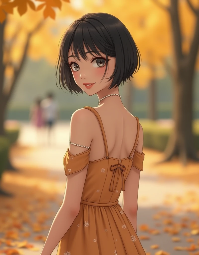 masterpiece, best quality, realistic, real, temptation light smile, best quality, beautiful black and white ((a mix race)), (young 1girl), (detailed cute face+eyes), aqua iris, detailed short black medium hair, real hair movement, simple purple dress, simple silver necklace, walking on blooming meadow, sunny day, cinematic lighting, photorealistic, sharp focus, wide angle, pov face