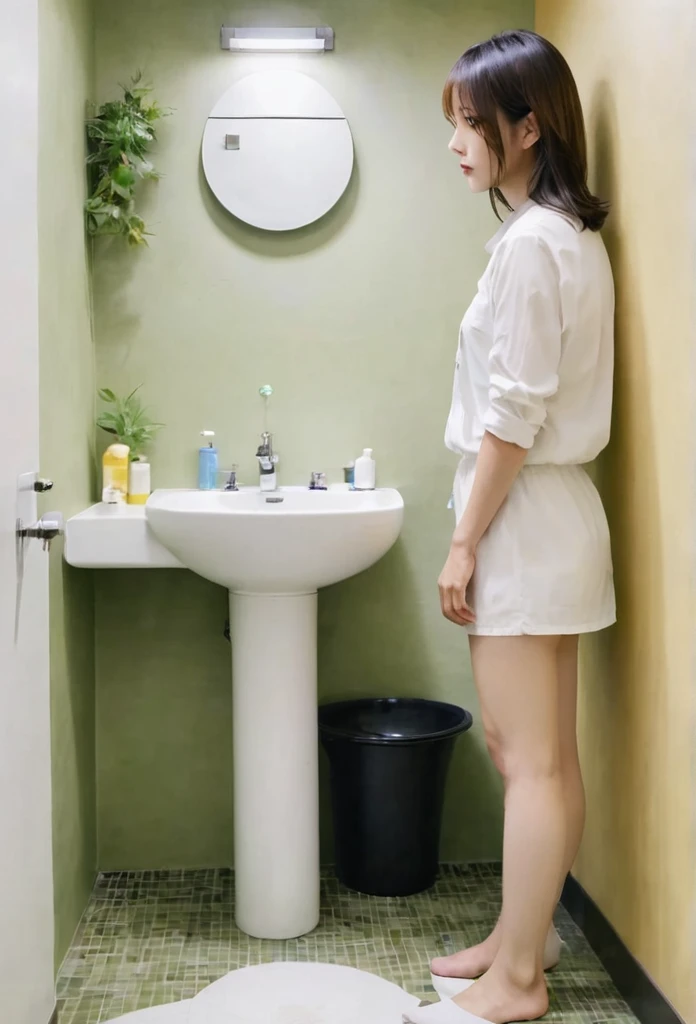 Nude Japan beauty in toilet　opening legs