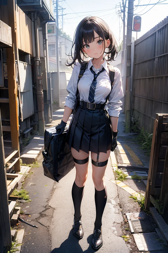 (masterpiece:1.2, highest quality), (realistic, photorealistic:1.4), beautiful illustrations, (natural side lighting, movie lighting),
looking at the viewer, cowboy shot, Front view:0.6, 1 girl, Japanese, high school girl, perfect face, Cute symmetrical face, shiny skin,
(middle hair:1.8, straight hair:1.7, brown hair), asymmetrical bangs, gold eyes, (big breasts:1.1, thick thighs),
beautiful hair, beautiful face, detailed and beautiful eyes, beautiful clavicle, beautiful body, beautiful breasts, beautiful thighs, beautiful feet,
((light blue collared shirt, Navy pleated mini skirt, socks, navy them, navy vest, white stockings)), pink panties,
(beautiful scenery), evening, street, vibrator in thigh high socks, (lift the skirt yourself, ), (dildo under clothes),
((embarrassed face、ecstasy、)), ((wet body))、((bathed in sexual fluids))、lust、Masturbation on display