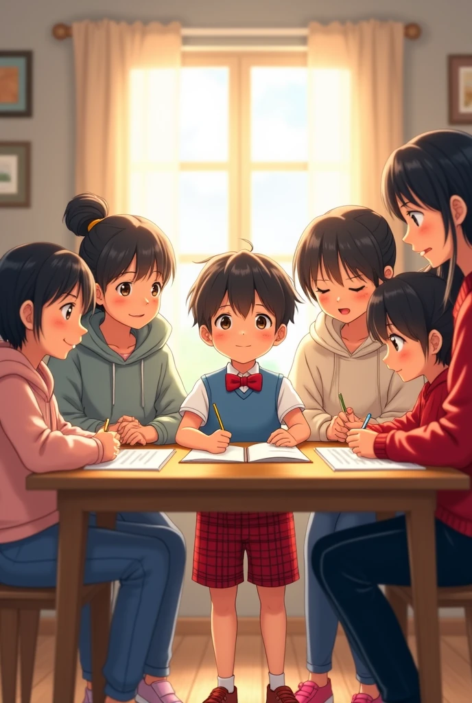 A group of people drawing and sculpture, chibi anime adult