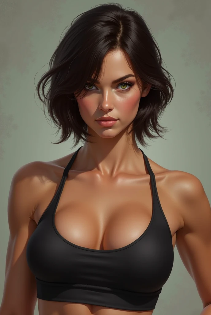 high quality, detailed, Realistic, (25 years old tanned shemale body builder), (strong muscle legs), (detailed black eyes), (black ultra short hair:1.1), (muscle),(tanned dark brown skin), dungeon, (black tiny thong), (bulge:1.2), (detailed puffy nipples), detailed areola,sweat, best quality,4k,8k,highres,masterpiece:1.2),ultra-detailed,(realistic,photorealistic,photo-realistic),evil smirk, face close up,--no watch,
