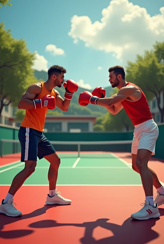 Man fighting, man squeezing bulge