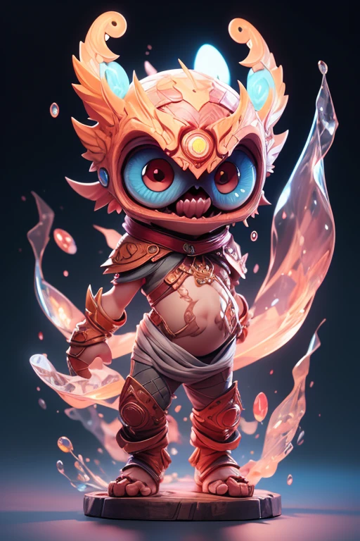 Create a monster image, a small, big-headed, baby monster.. The body is transparent and can be seen through. The image is sharp and detailed., with beautiful colors.. With arms, leg, eyes, mouth, พื้นหลังสีlegว