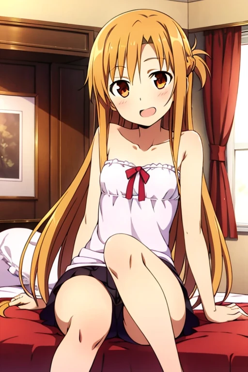 (extraordinary、Best aesthetic、new、up to date、best quality、masterpiece、very detailed、anime、wife:1.2)、1 girl、yuuki_asuna、solo、white bra、Living room background、white panties、smile、nude