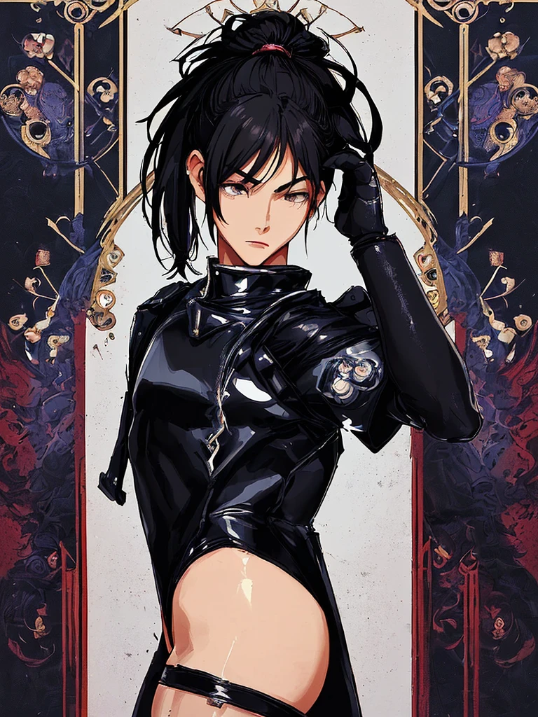 ninja boy like a beautiful girl, anime art,((((beautiful and cute face, , male, covered penis, testicles, bulge, solo, leotard, fusion of Sci-fi combat costume and leotard and v front extra high leg and cool design costume)))),(((sexy pose, cowboy shot, long pony tail, black hair))),{{{{{{masterpiece}}}}}},{{{{best quality}}}},{{all intricate}},perfect composition, 8k, high quality, sharp focus, solo, digital art,
