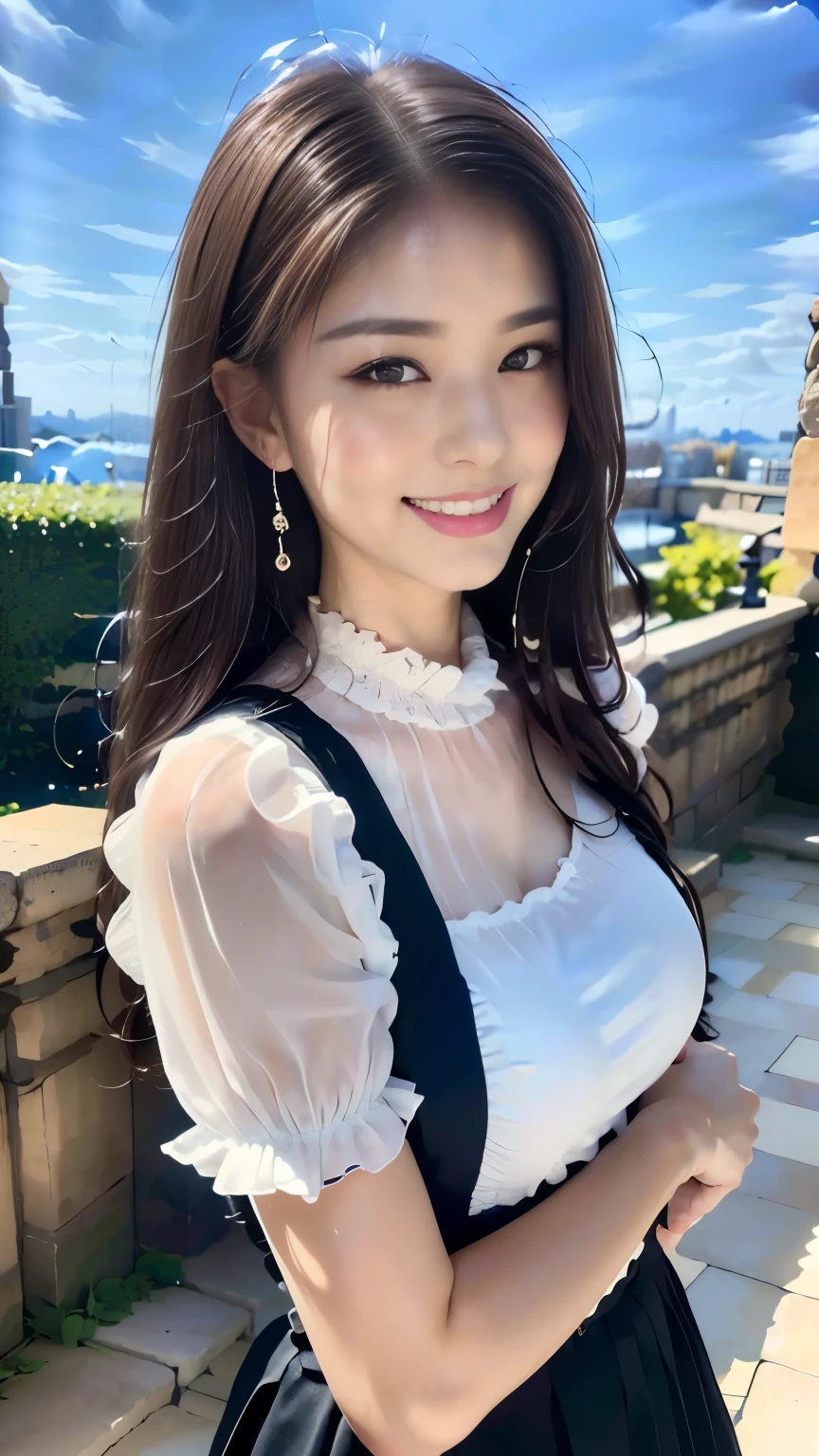 1 Nogizaka Girls、Very cute、beautiful girl、(Gothic Fashion)、Beautiful Face, Exquisite eye and skin detail、 Shiny black hair、Elegant frills、Frilled tie、Ribbon tie、rose hair accessories、(A modest smile)、((Looking into the camera:1.3)),(Cowboy Shot)、(Rome cityscape)、Professional Lighting、(Delicate lace、Soft fabric、Beautiful rose dress)、Perfect Anatomy、Four fingers and thumb、ceremony,((Random sexy poses、Deep joy, Intoxicated Eyes:1.2)), Highly detailed CG Unity 8K wallpaper, (masterpiece:1.0),(Best Quality:1.0), photo shoot, 8k, High resolution, Kodak Portrait 400, Film Grain, Lens flare glow,Brush your hair up, 
