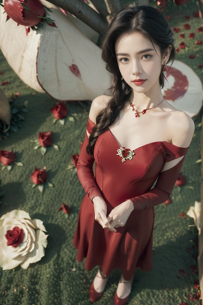 Sleeping Dead Girl,Red dress,Armpit,pale skin,hands behind head,zombie,Rose flower