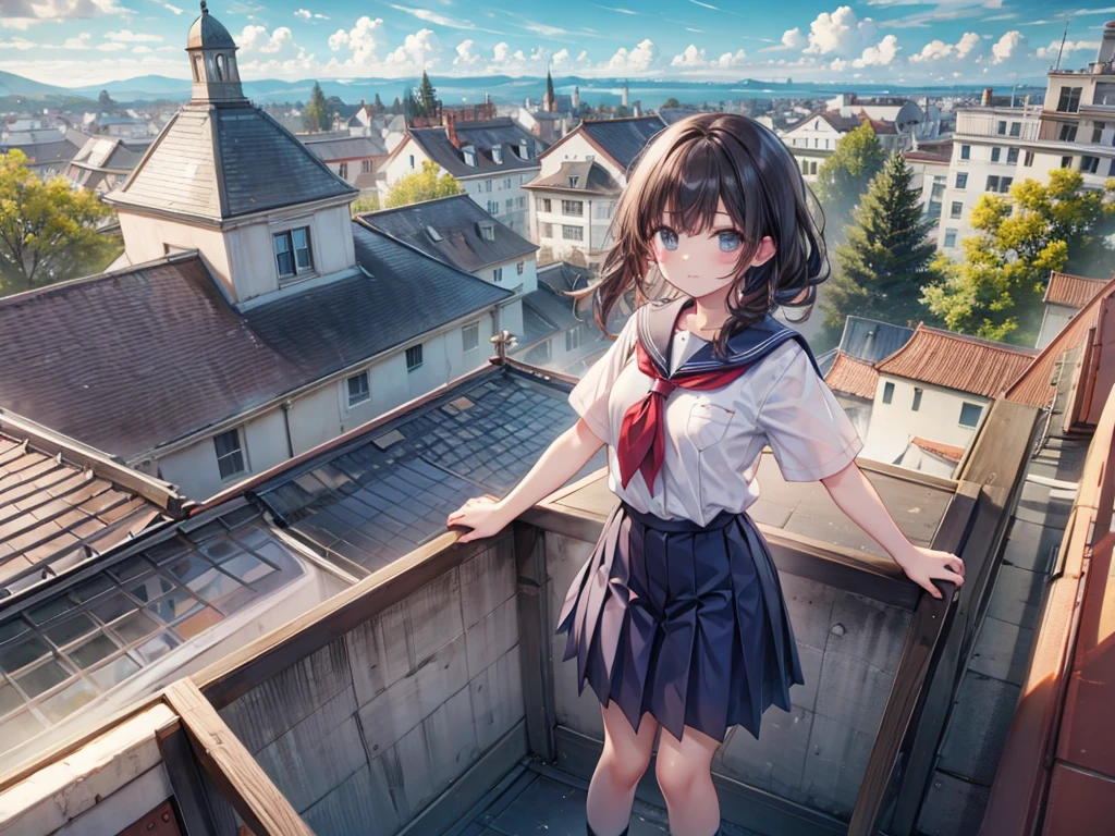 A high school girl masturbates on the roof of the school building